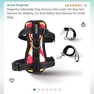Mugenter small adjustable dog harness car harness with leash